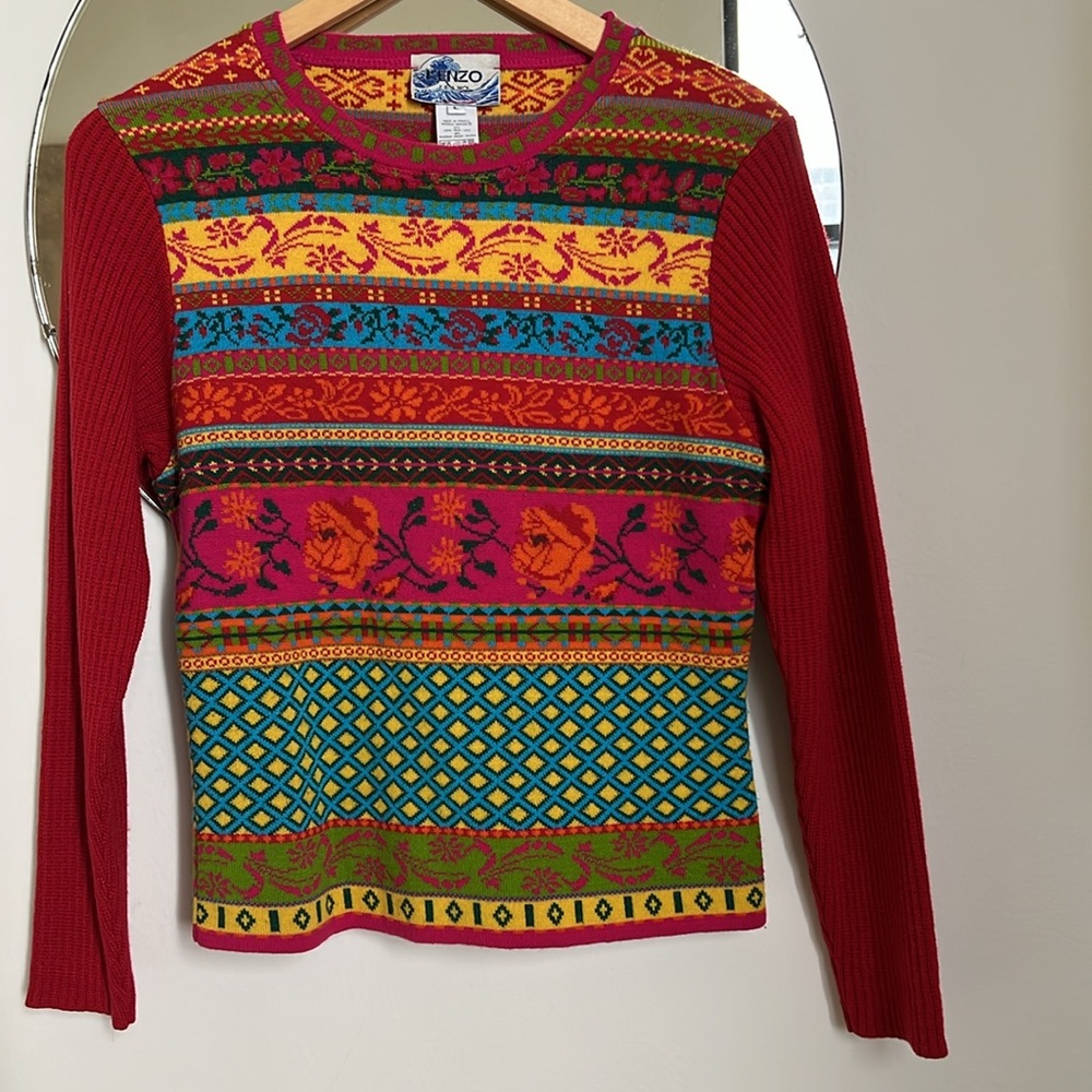 Vintage designer Kenzo Jeans knit sweater made in France Size L - Picture 2 of 16